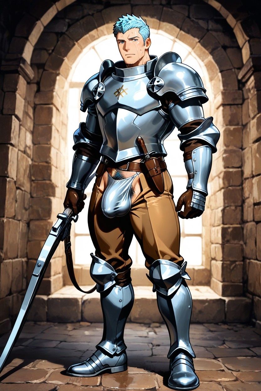 Broad Shoulders, Light Blue Hair, Standing KI Schwulenporno
