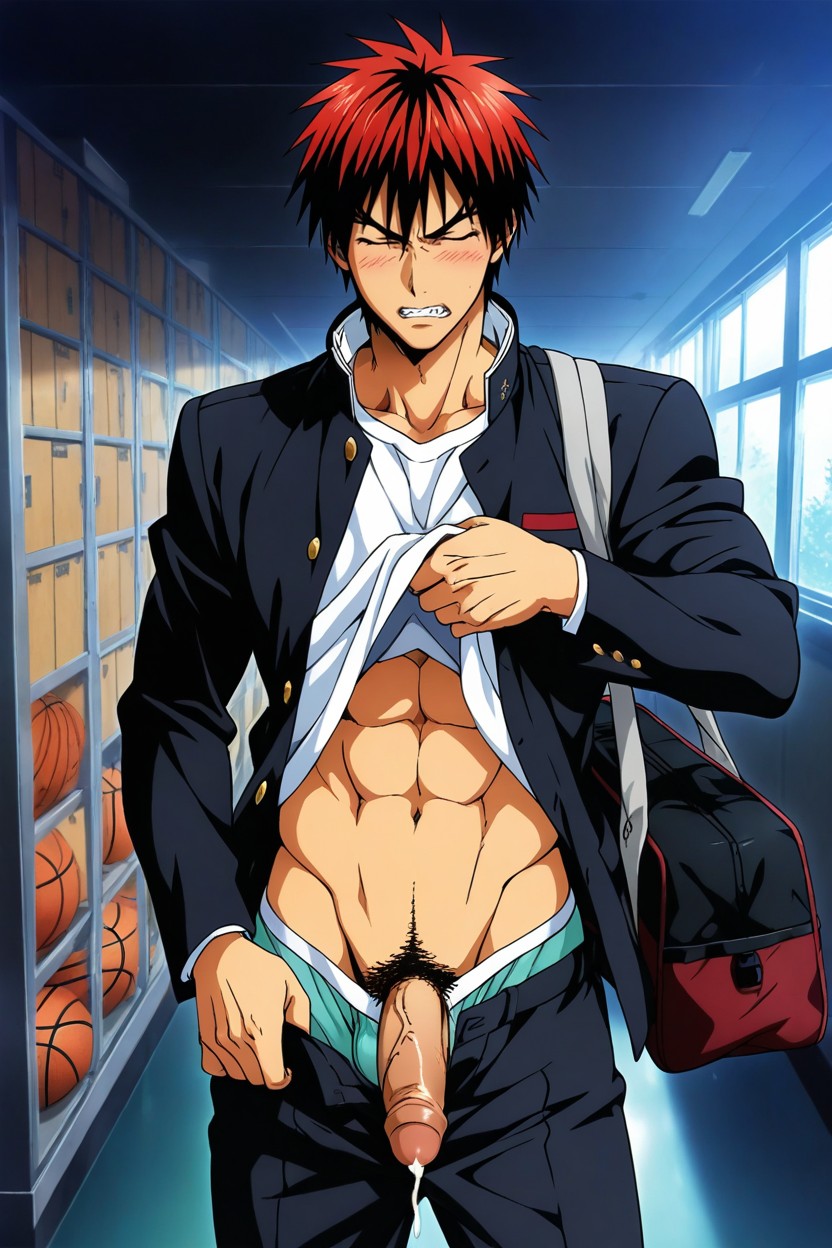 Athletic Physique, Male Black Stand-collar Uniform, Loose Fit AI Gay Porn