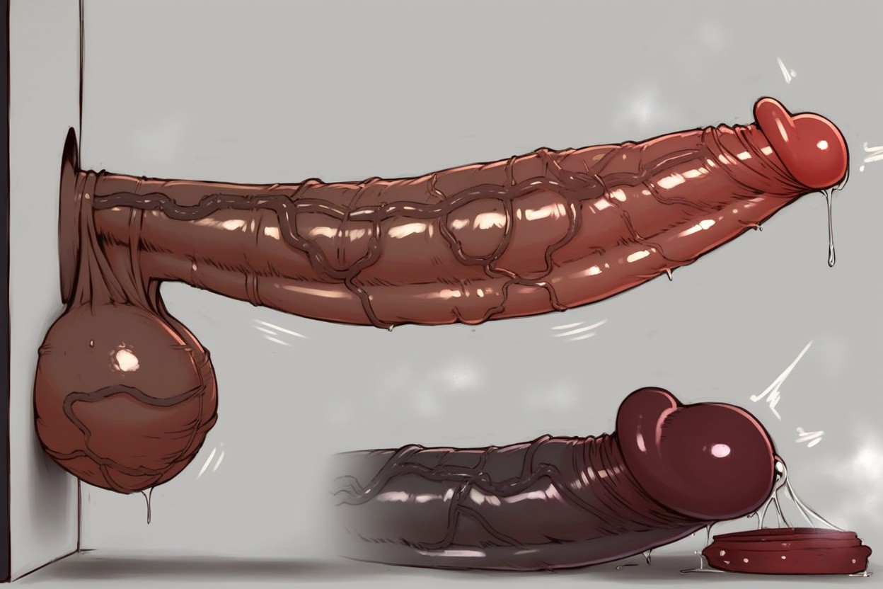 Long Ridiculous Throbbing Long Cock, Piel Marrón Oscuro, Extremely Ultra Long Cock Porno gay IA
