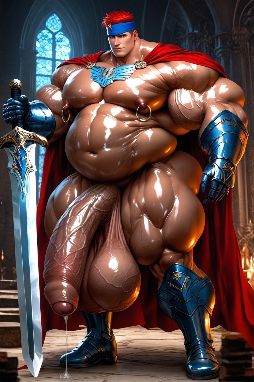 Oiled Skin, Hyper Gigantic Puffy Nipples, 특대 근육 게이 AI 포르노