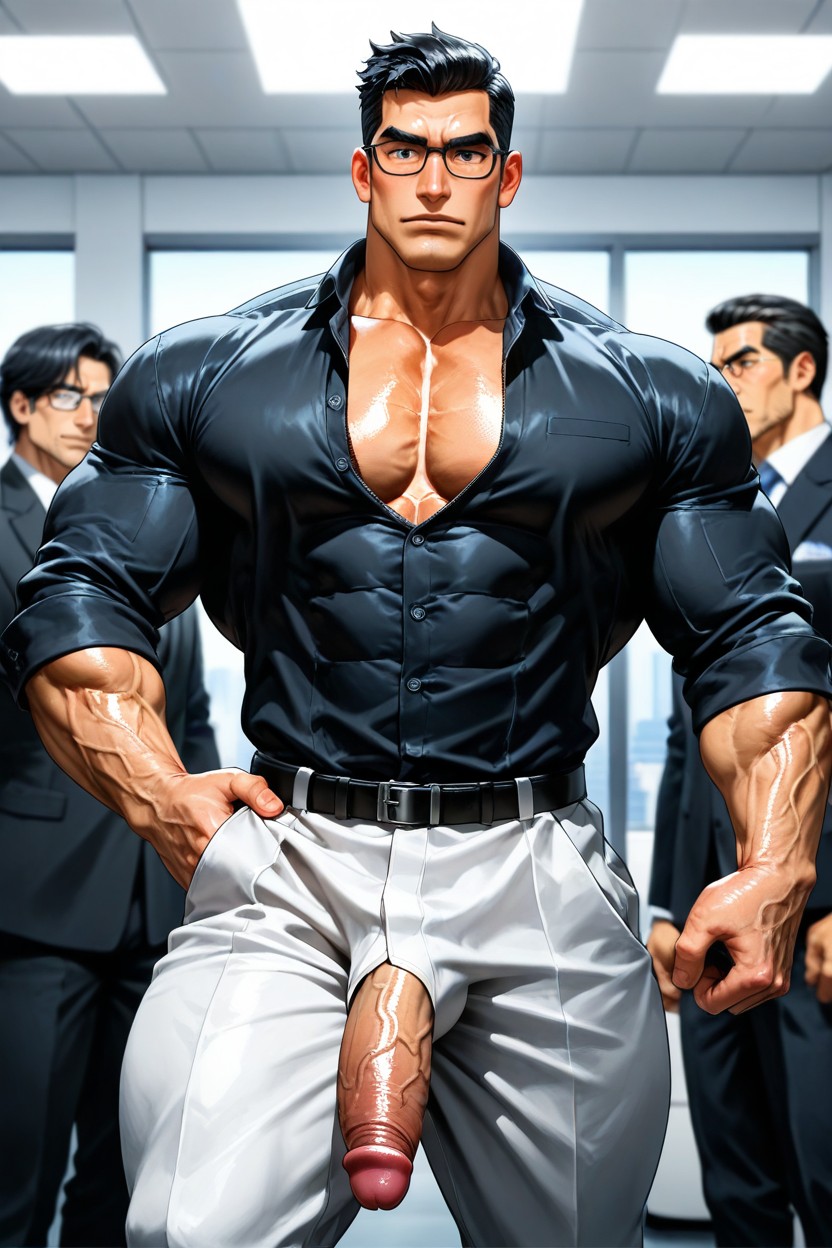 Huge Muscular, Standing In Office Room, Glasses AI同性恋黄片