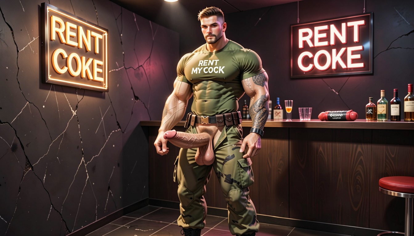 T-shirt That Says Army, Pale Skin, He's Straight But He Loves Fucking Any Ass 게이 AI 포르노