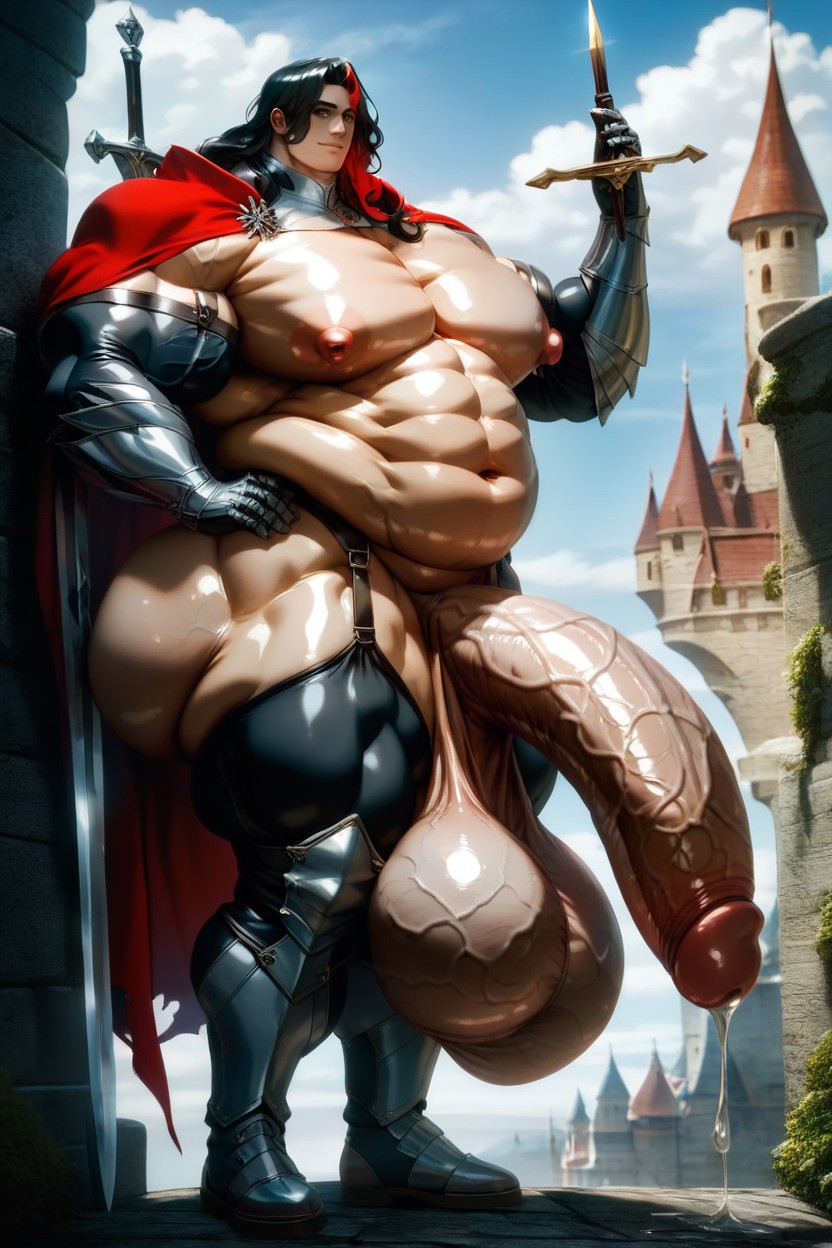 Morbidly Obese, Vêtements Ouverts, Holding Sword Porno IA Gay