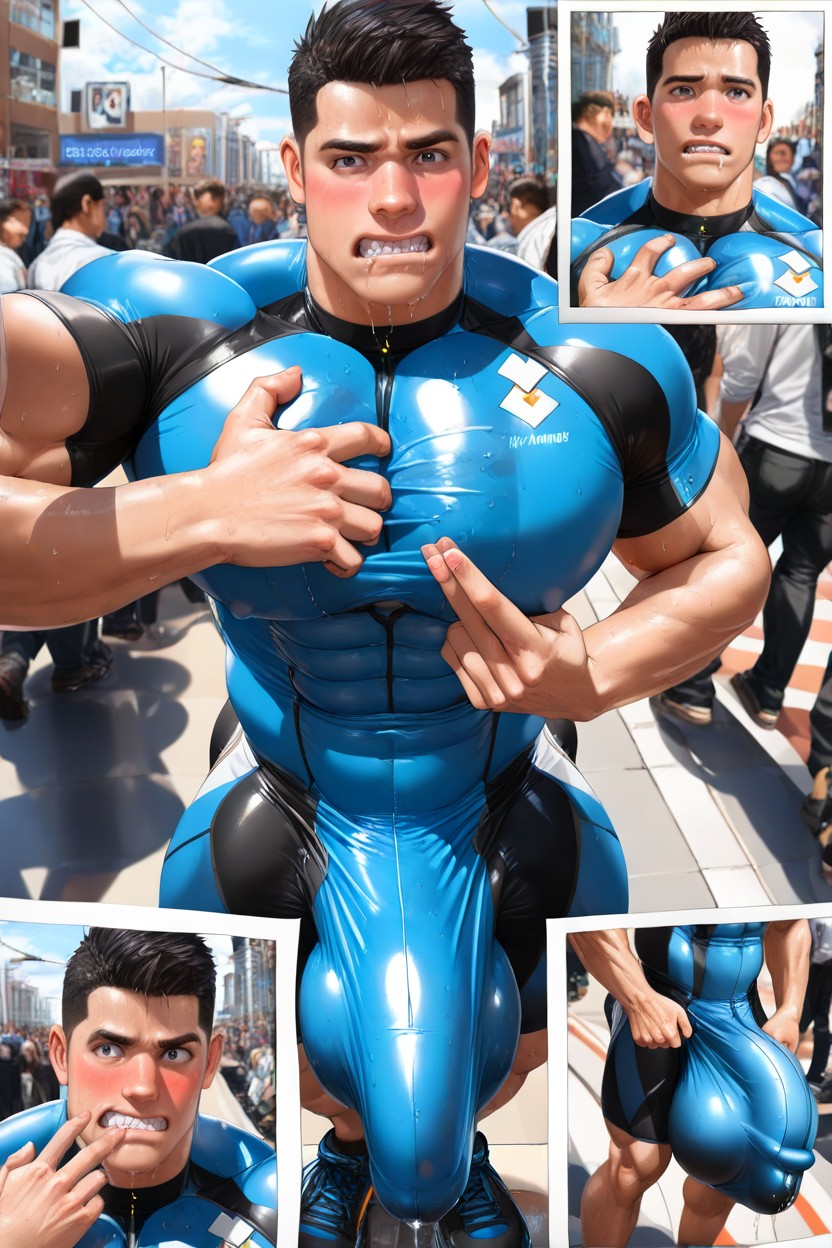 Bara Manga Style, Fully Upright Upward Boner, Embarassed Porno IA Gay