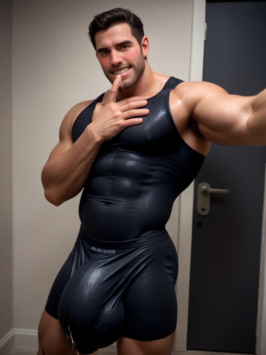 Fully Erect Hyper Cock, Tip Of Giant Erect Bulge Is Near His Mouth, Blushing AI同性戀黃片