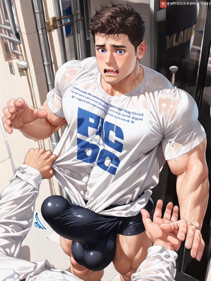 Cock Focus, Gigantic Fully Erect Shirt Bulge, Nervous Porno IA Gay