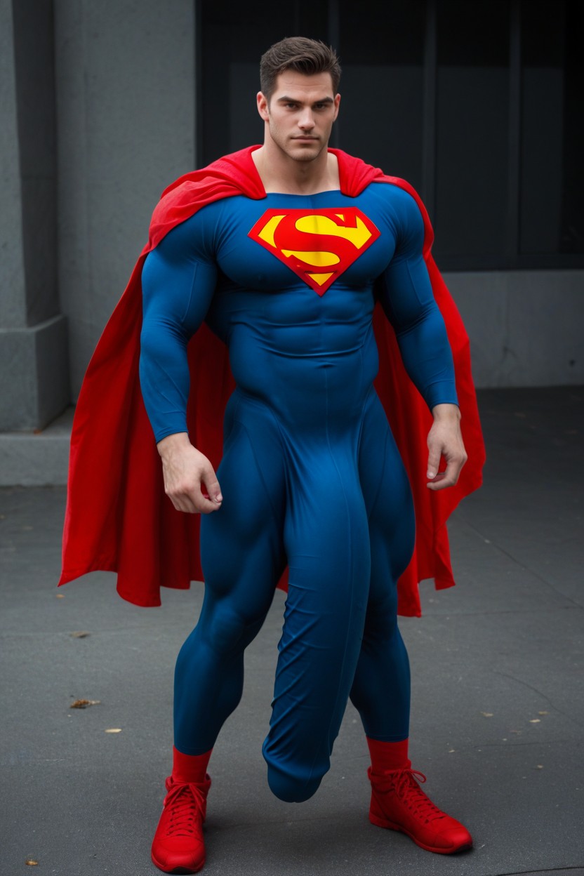 Spandex Wet Look Superman Suit, Tasteful Photo, Massive Biceps Fabric Costume Porno IA Gay