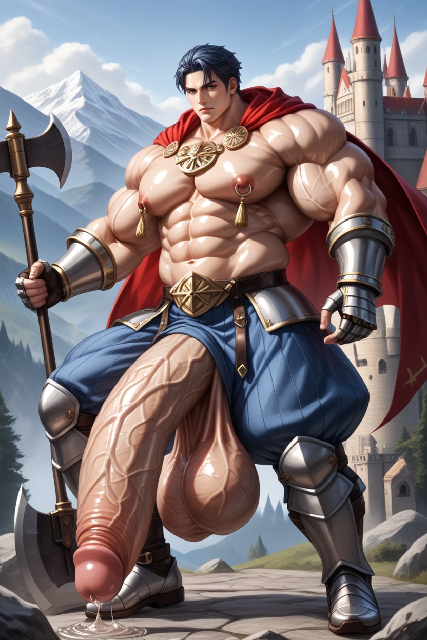 Blue Armor With Gold Trim, Gants D'armure, Morbidly Obese Porno IA Gay