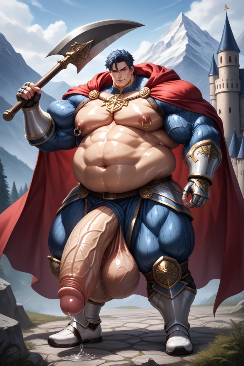 Hyper Cock Longer Than Leg, Medieval Castle Setting, オイルを塗った肌 ゲイAIポルノ