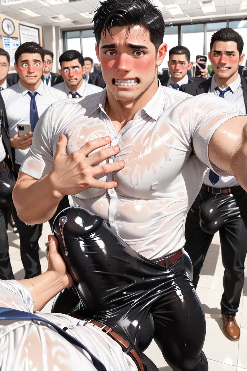 Blushing Slightly, Wet Bulge Tip Near Mouth, Blushing 게이 AI 포르노