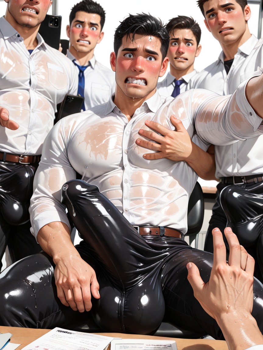 Blushing Slightly, Sweaty, Photorealistic Porno IA Gay