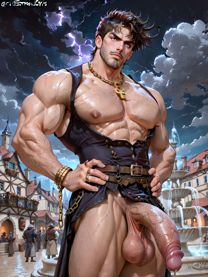 Extra Large Squared Off Pecs, Scary, Brunette AI Gay Porn