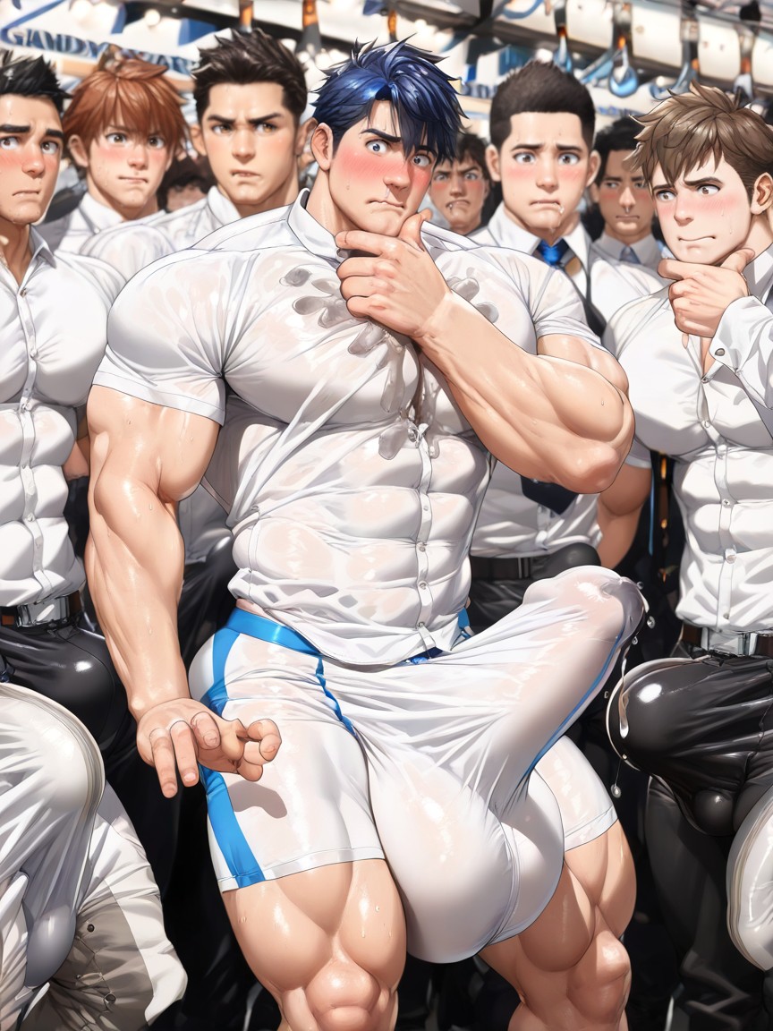 Male Only, Extremely Erect Bulge, Blushing AI Gay Porn
