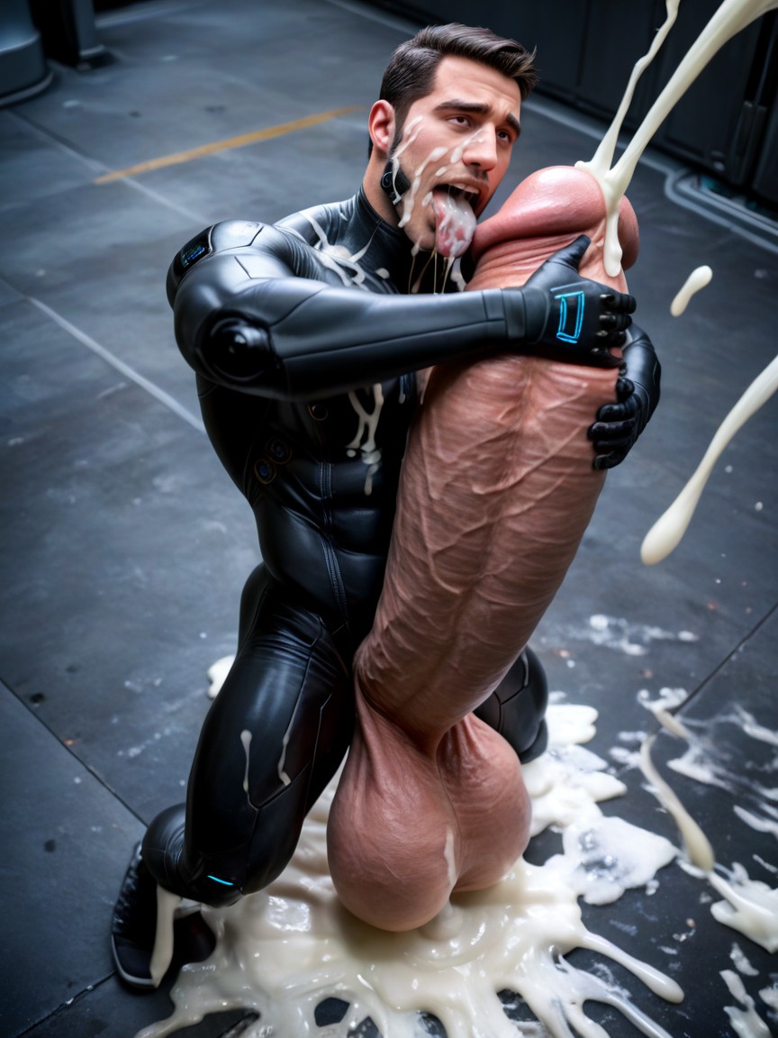 Penis Realistically Attached To Crotch, Square Jaw, Machine Pornografia gay com IA