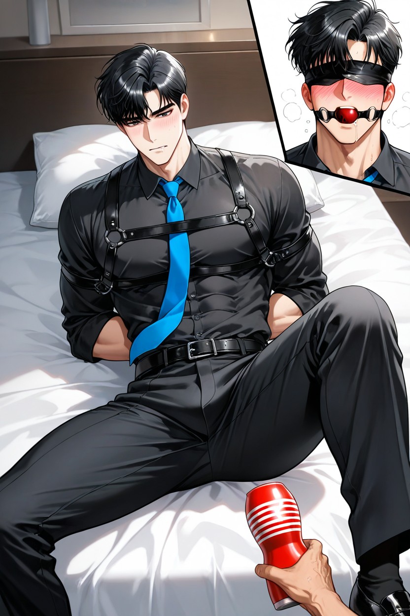 A Blue Tie, Shirt Too Tight, Open Pants Expose The Pines AI同性戀黃片