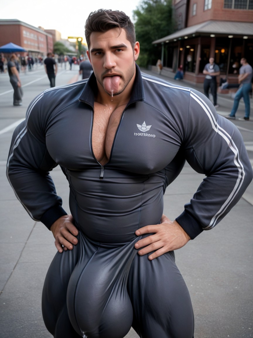 Cock Bulge Between Pecs, Exhibitionism, Extremely Erect Hyper Upward Curved Cock Porno IA Gay