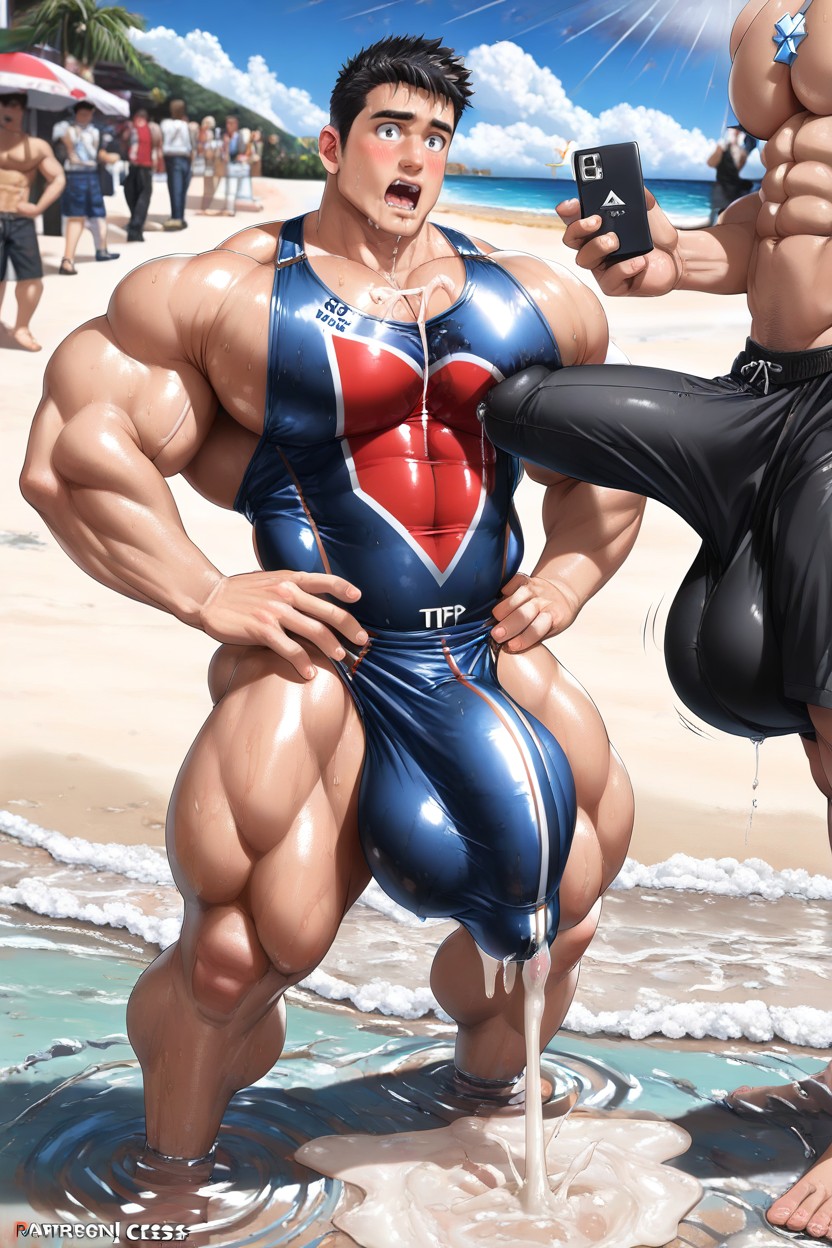 Awkward, Cock Bigger Than Body, Fully Upright Erection On His Chest Porno IA Gay