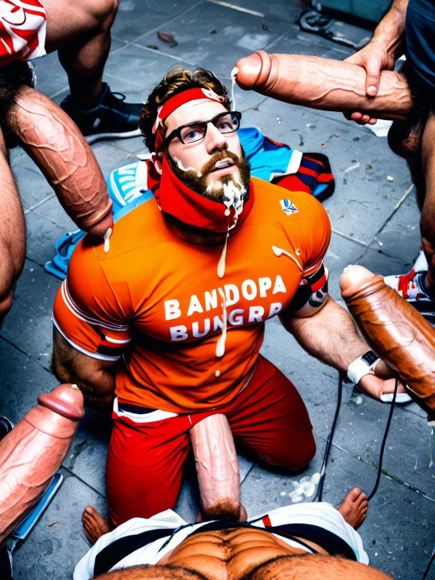 Multiple Giant Dicks, Thick Globs Of Cum On Clothes And Hair, Oversized Erect Uncut Hyper Penis With Foreskin 게이 AI 포르노