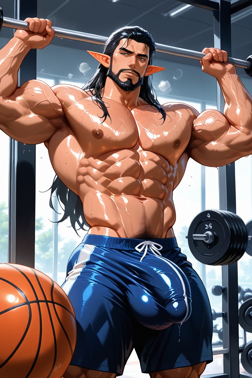 Topless, Large Weights, Working Out Porno IA Gay