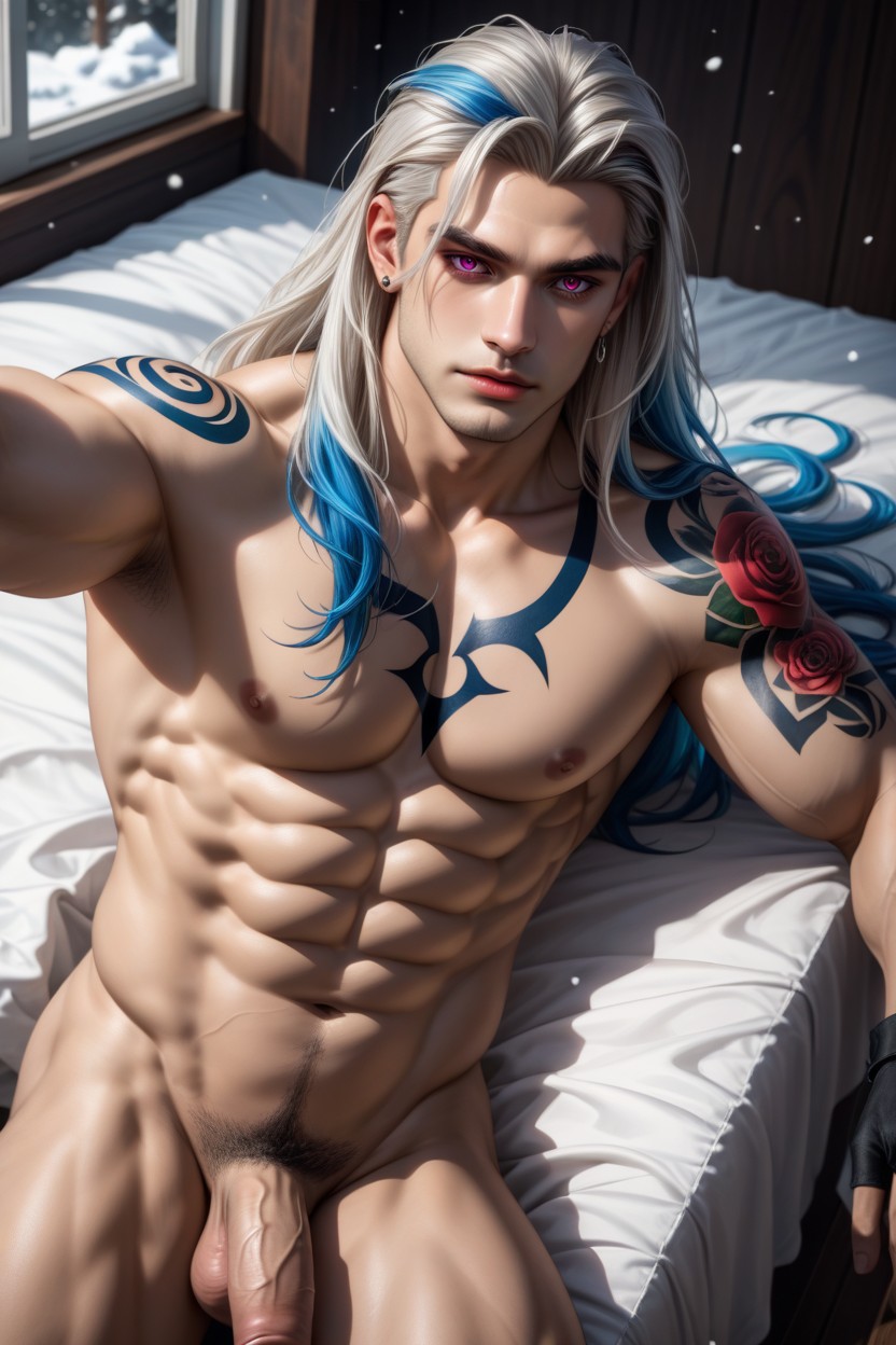 Visible Abs, Crotch Tattoo, Purple Eyes Porno gay IA