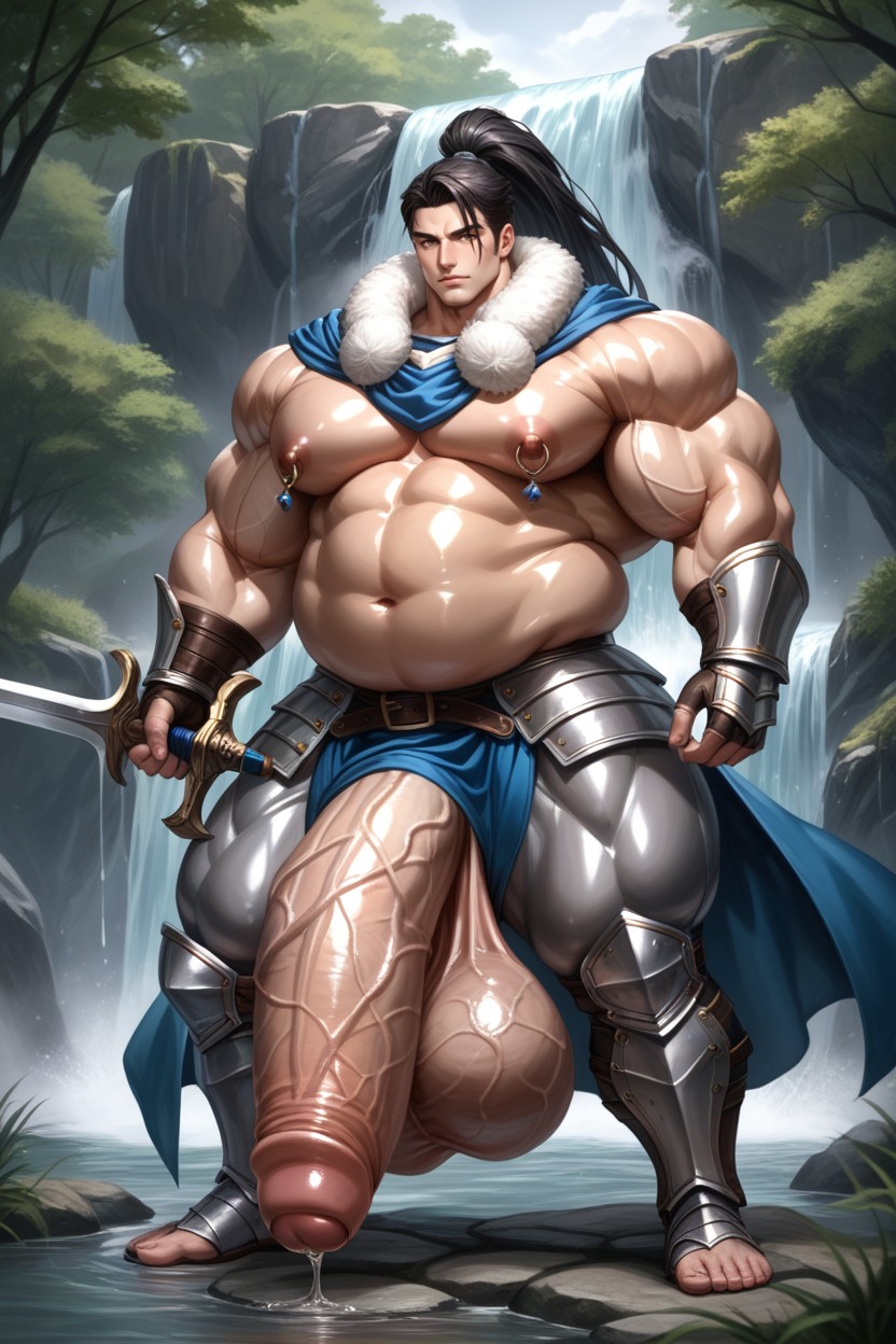 Soft Facial Features, Glossy Anime Style, Broad Shoulders Porno IA Gay