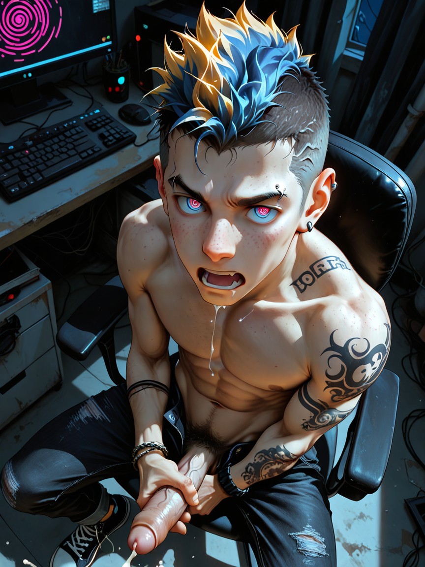 Veiny, Lumière Volumétrique, Eyebrow Piercing Porno IA Gay