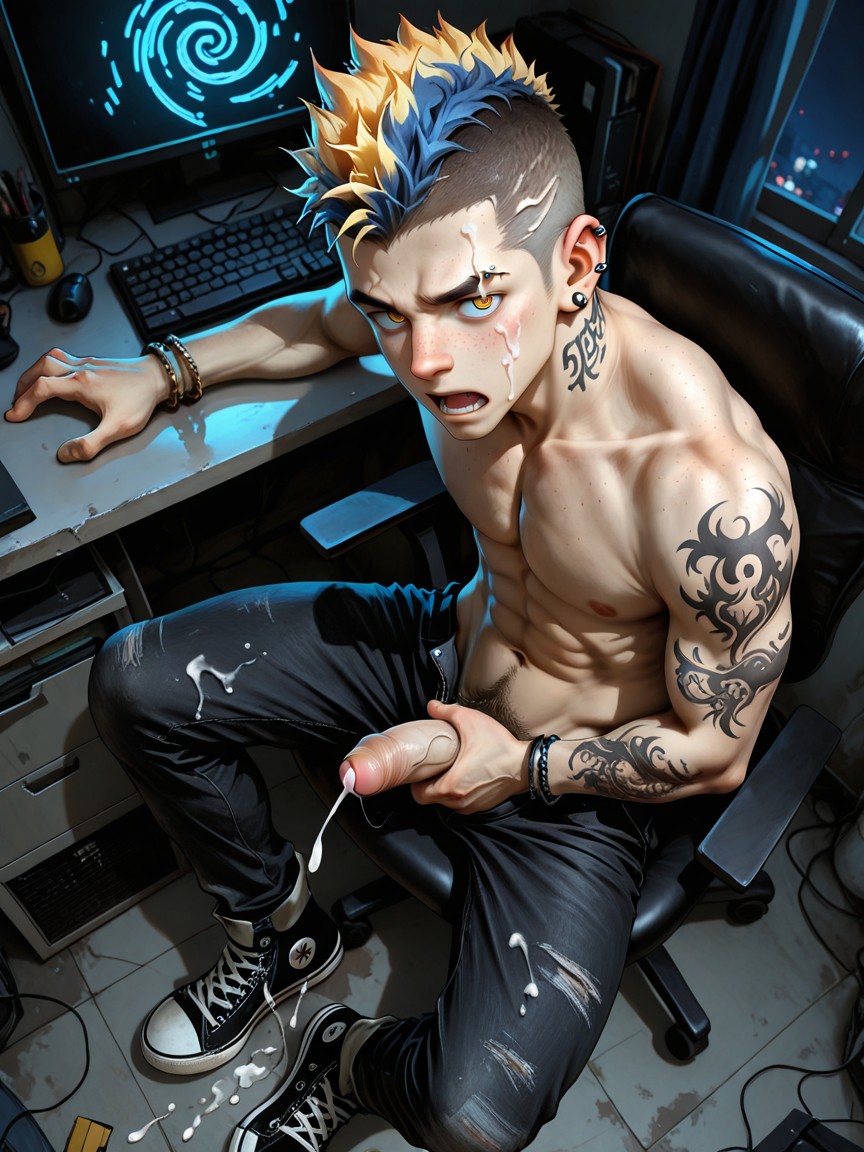 Naked, Night, Round Ear Piercings Porno IA Gay