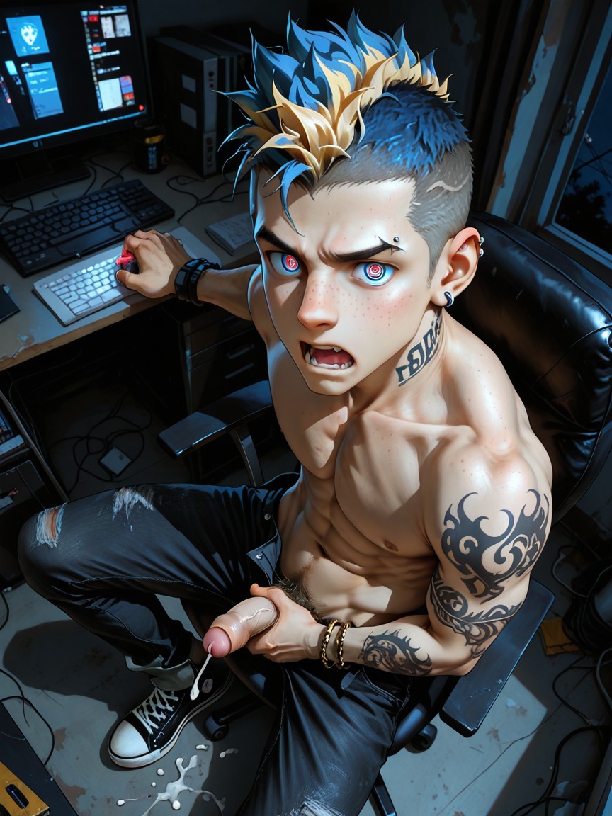 Watching Porn On Computer, Naked, Hairless Body Porno IA Gay