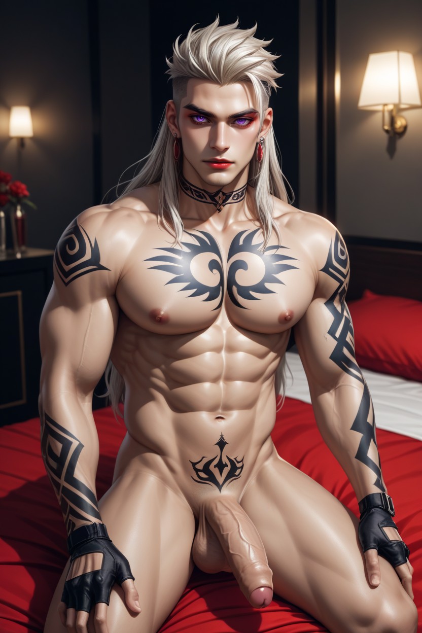 Tatouage, Long Length Hair, Well-defined Abdominal Muscles Porno IA Gay
