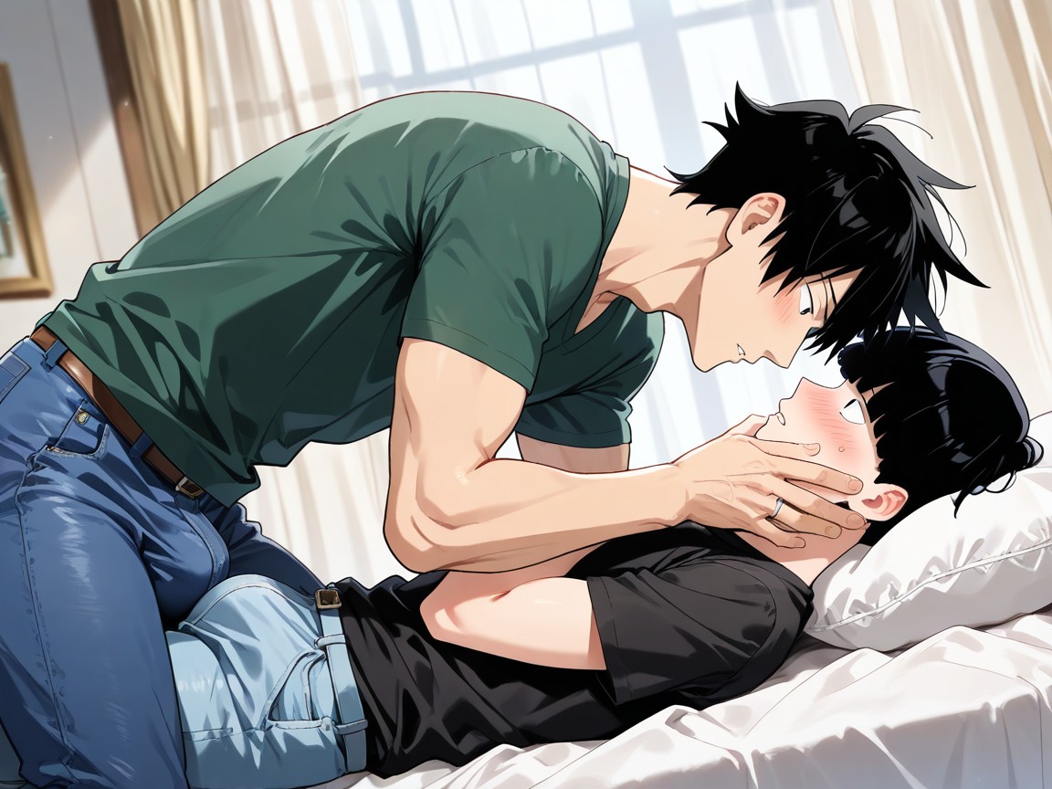 Parted Lips, Bed Room, Kageyama Ritsu Is Male Porno IA Gay
