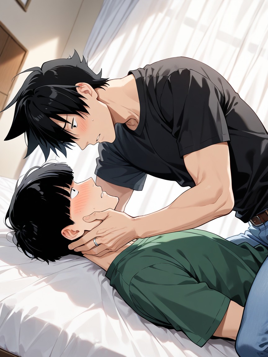 Hands On Another’s Cheek, Mobpsycho, Side View AI Gay Porn