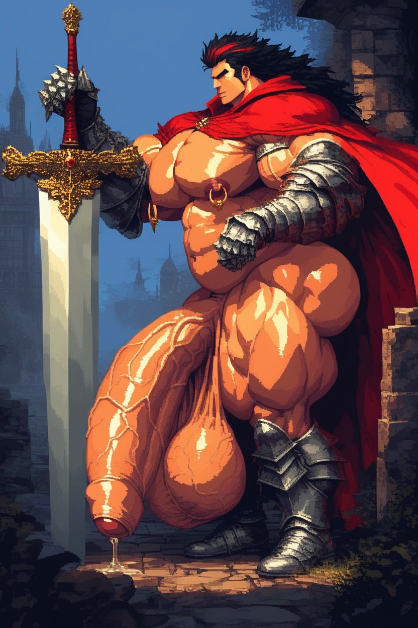 Soft Facial Features, Muscles Surdimensionnés, Broad Shoulders Porno IA Gay