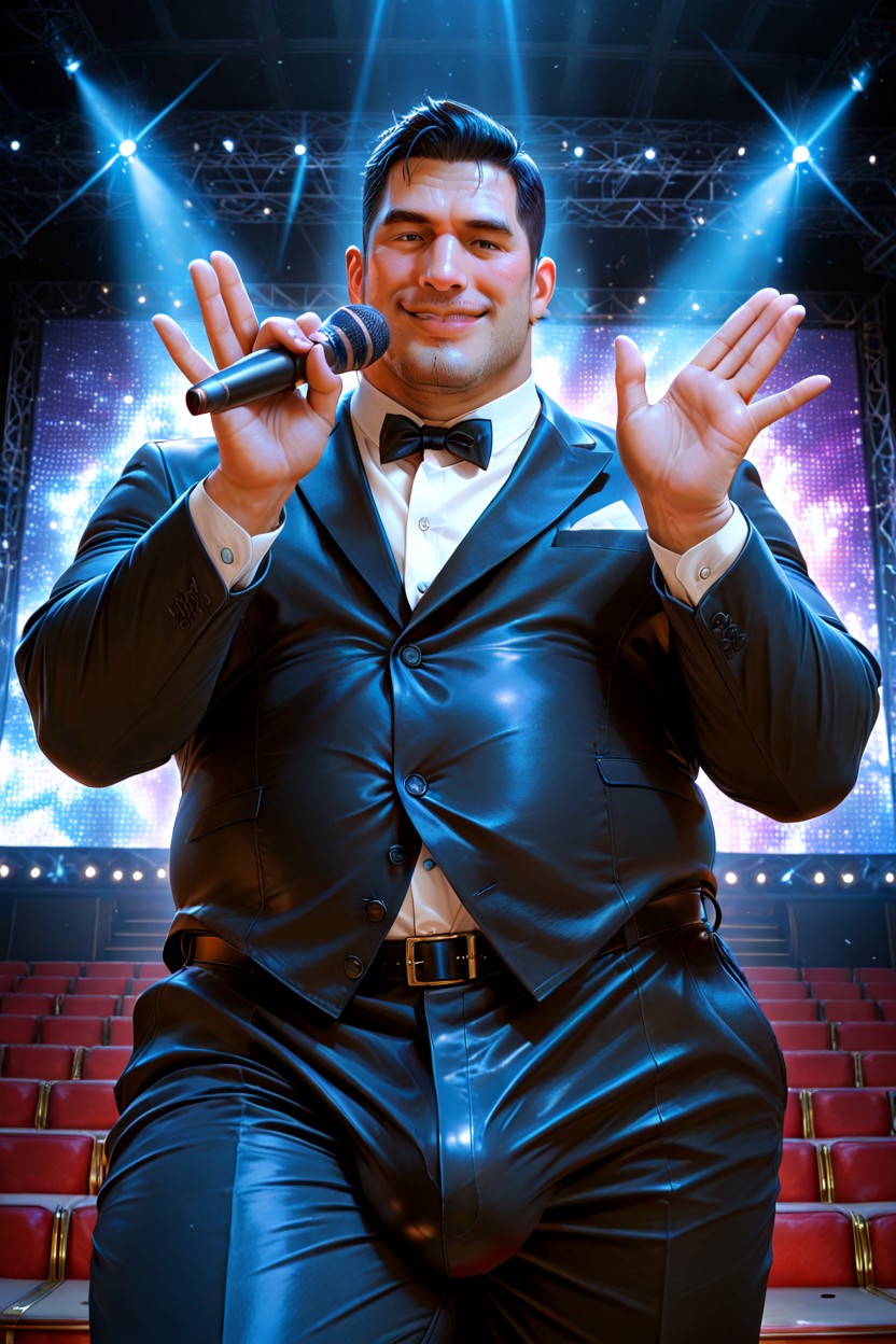 Professional Presentation, Fatty Male Presenter, Upscale Entertainment 게이 AI 포르노