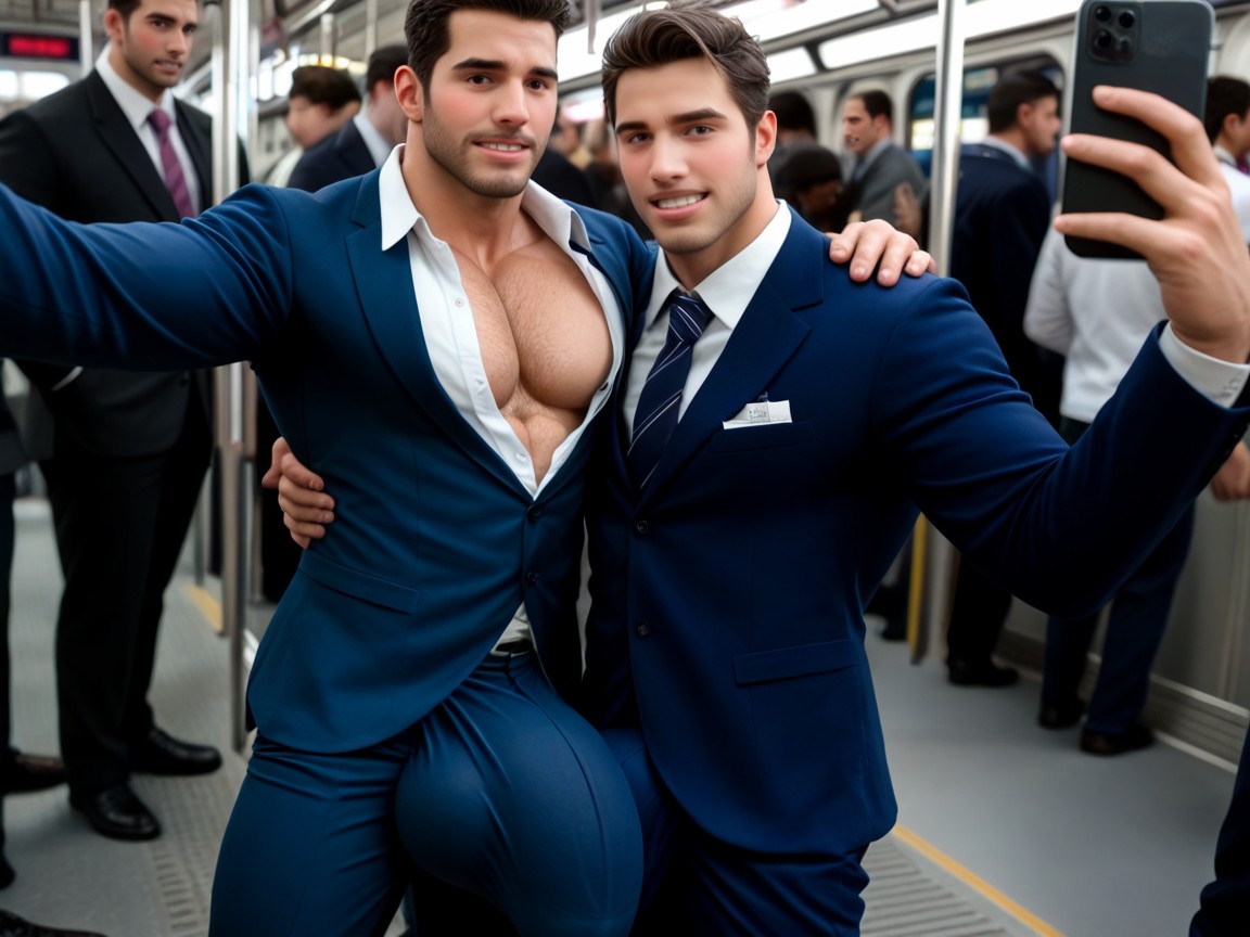 Only Men, Men Pressed Against Each Other, Blushing Porno IA Gay