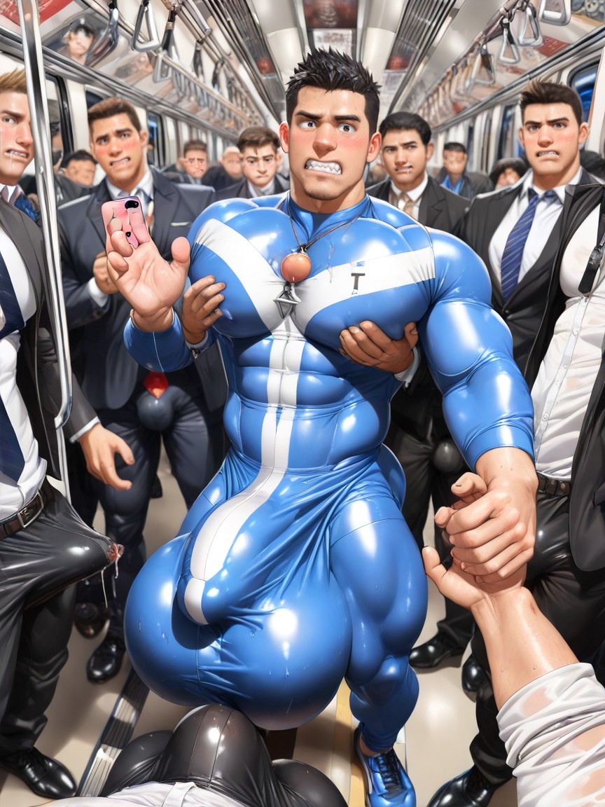 Office Suit, Black Hair, Precum Wet Soaked Tip Of Cock Bulge Porno IA Gay