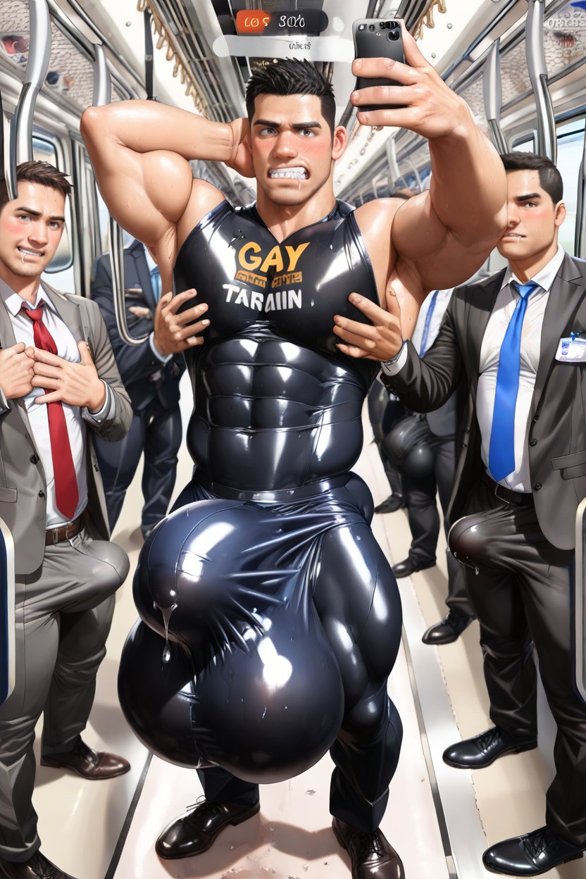 Skintight, Black Hair, Drooling Pornografia gay com IA