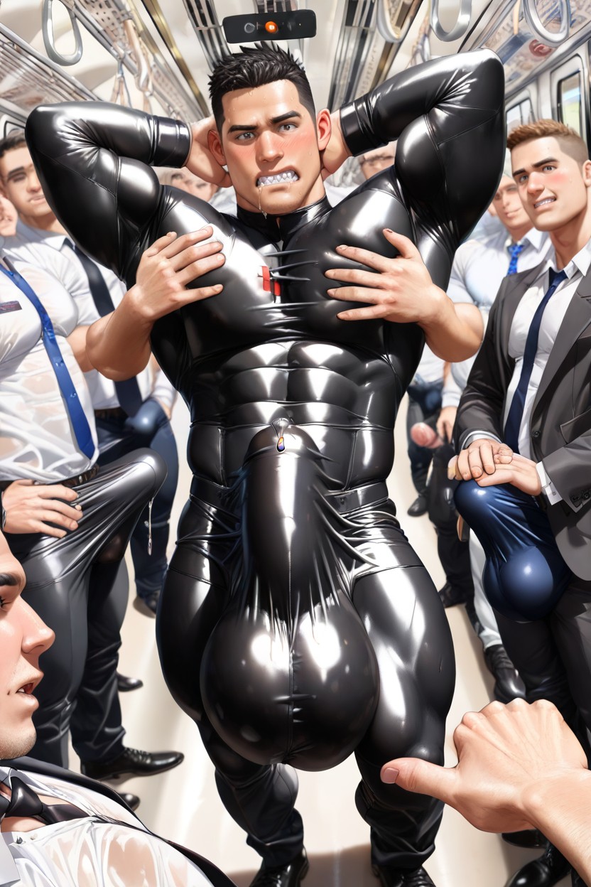 Embarrassed, Gay, Bulge Thicker And Longer Than Leg Pornografia gay com IA