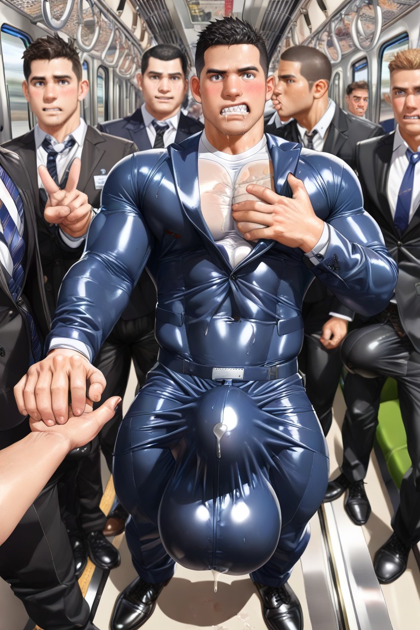Detailed, Clenched Teeth, Man Touching Bulge Pornografia gay com IA