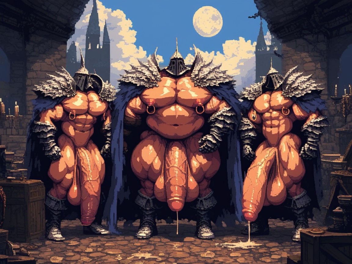 Multiple People, Thick Thighs, Video Game Poster Style Porno IA Gay
