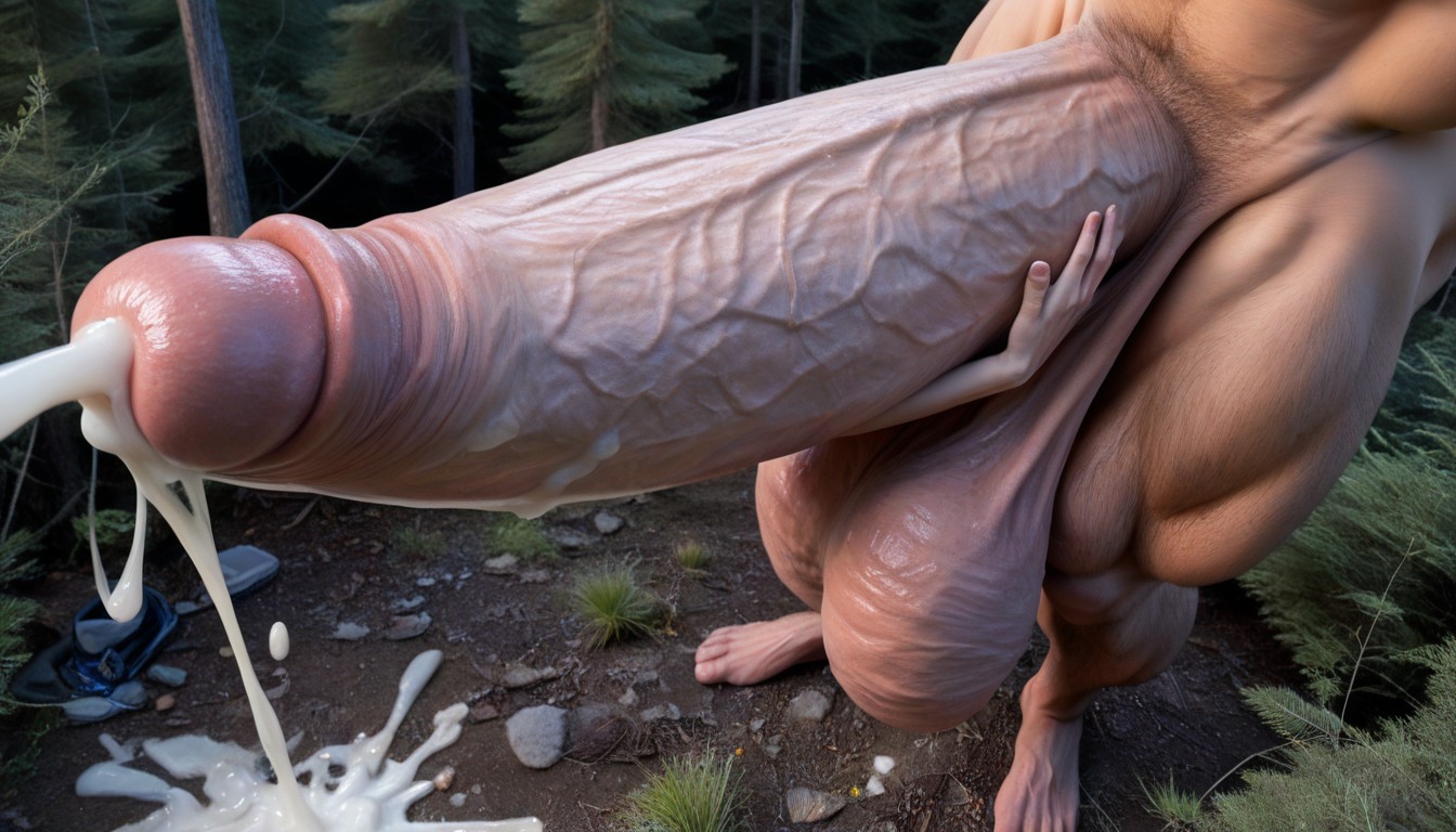 Close-up, Impossibly Long And Thick Hyper Cock Taller And Thicker Than Body, Cock Much Taller Than Him Porno IA Gay