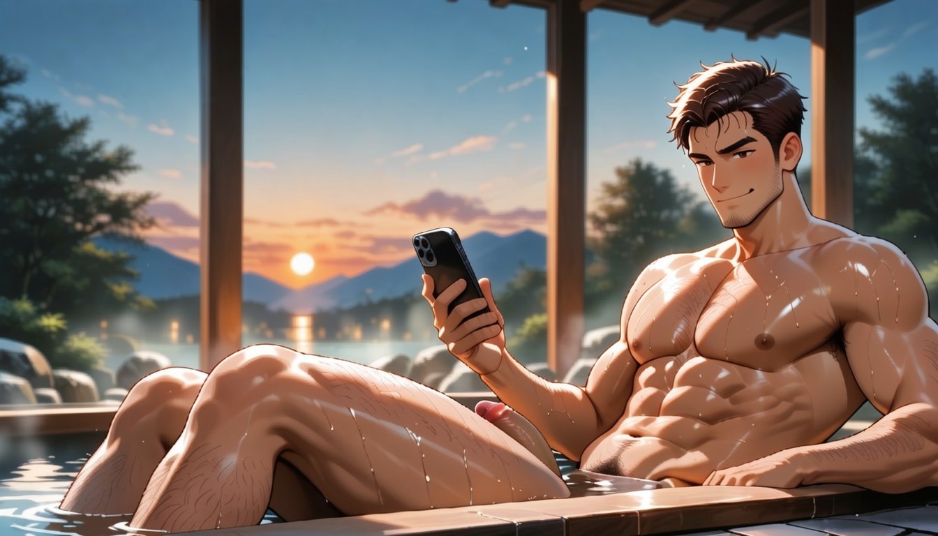 Body In Soak In The Hot Tub, Tan Skin, Sitting Down Legs Stretched ゲイAIポルノ