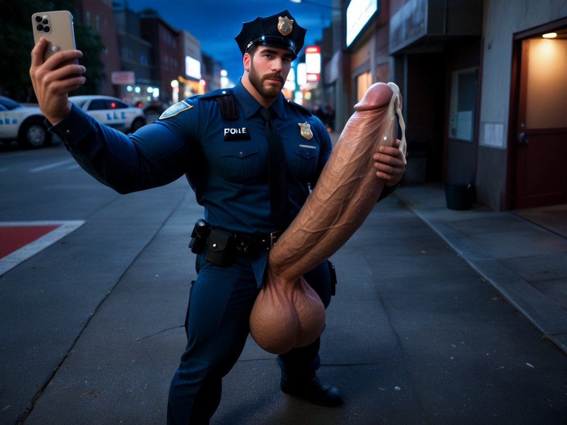 Triste, Hairy Hyper Dilf, Police Pornografia gay com IA