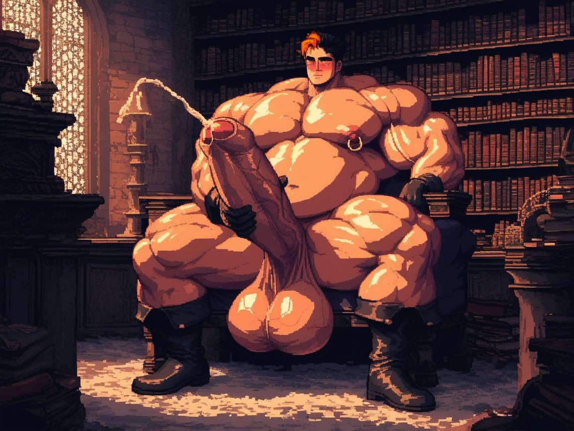 Wide Hips, Hyper Cock Longer Than Leg, 図書館 ゲイAIポルノ