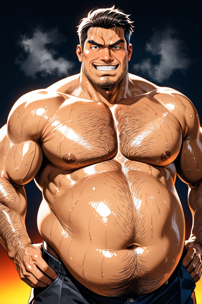 Japanese Hentai Style, Round Face With Double Chin, Dramatic Shading Porno IA Gay