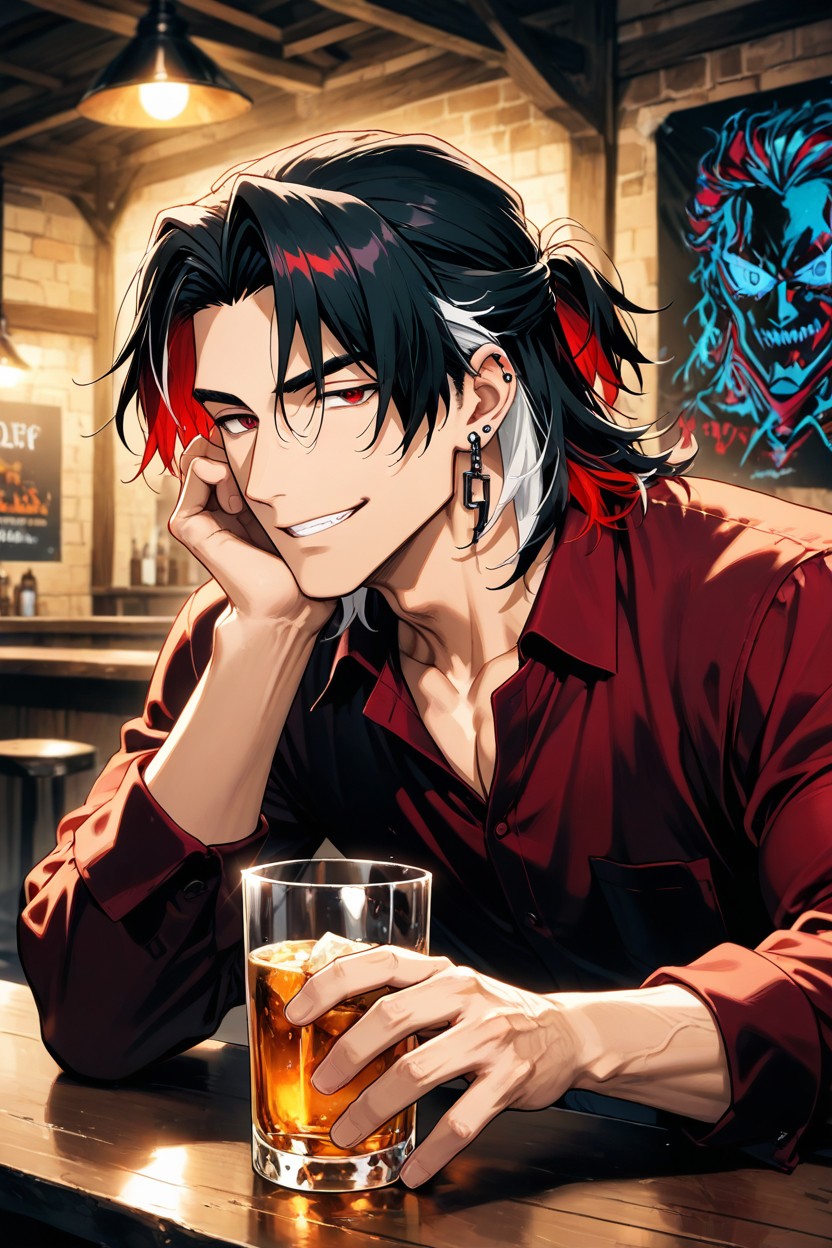 Half Updo, Male, Dark Red Hair ゲイAIポルノ