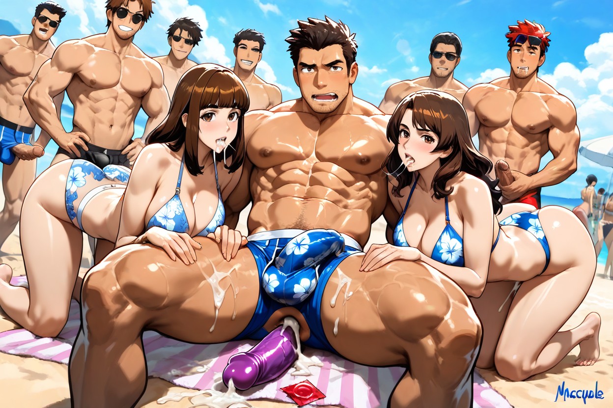 Man Facial Expression Of Orgasm And Arousal, White Hibiscus Patterned Boxer Briefs, Hot Man 게이 AI 포르노