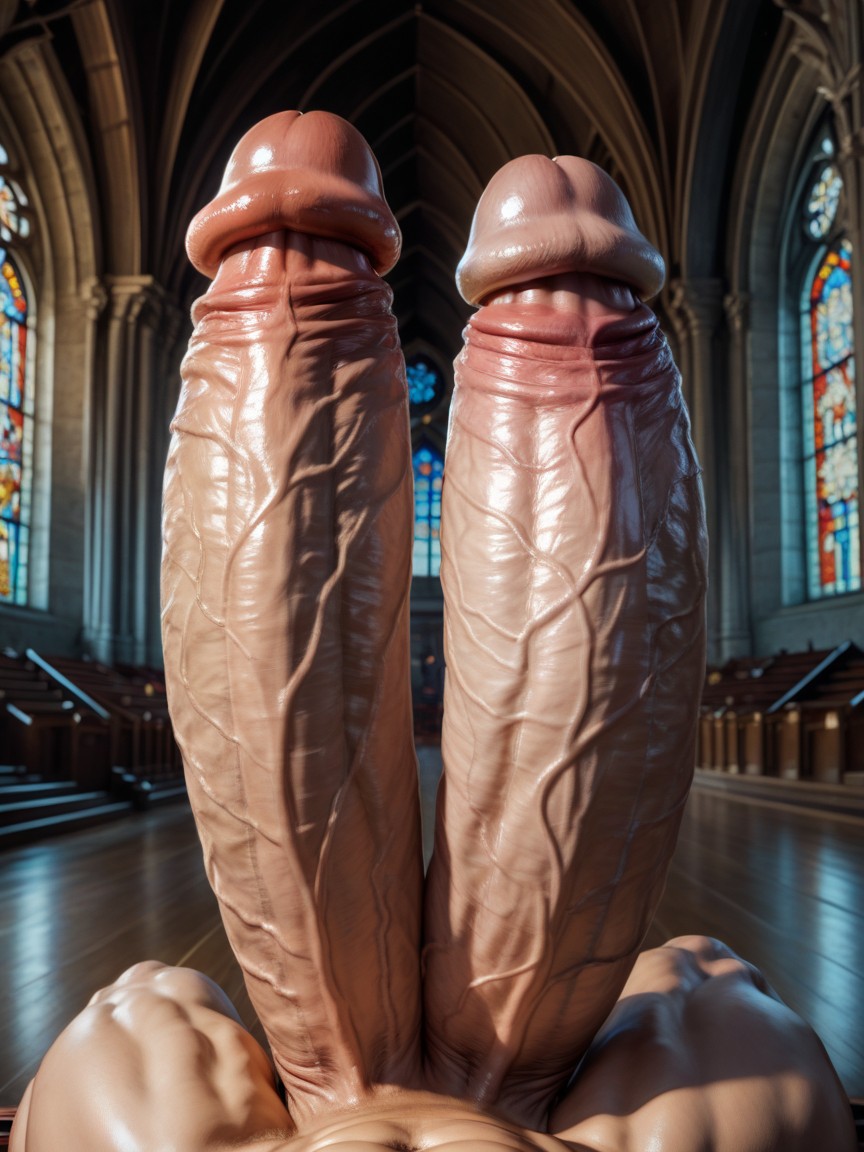 Huge Penis Tip, Detailed Bent Penis, Corps Entier Porno IA Gay