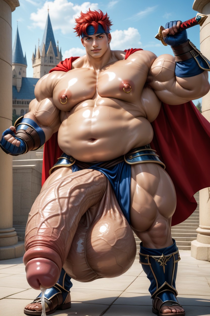 Fighting Pose, Gigantic Bulky Muscles, Cartoonish Face ゲイAIポルノ