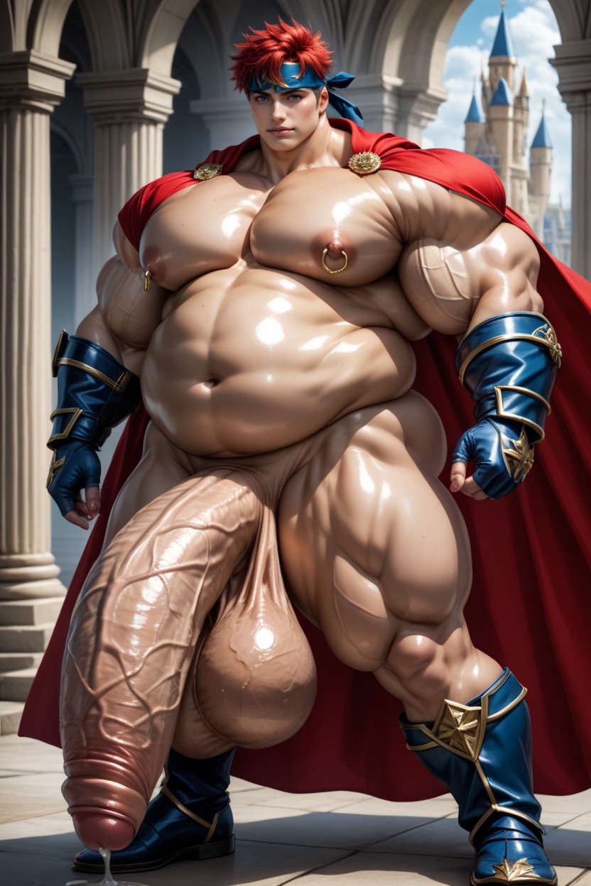 Hyper Thick Bara Body, Oiled Skin, Cartoonish Face Porno IA Gay