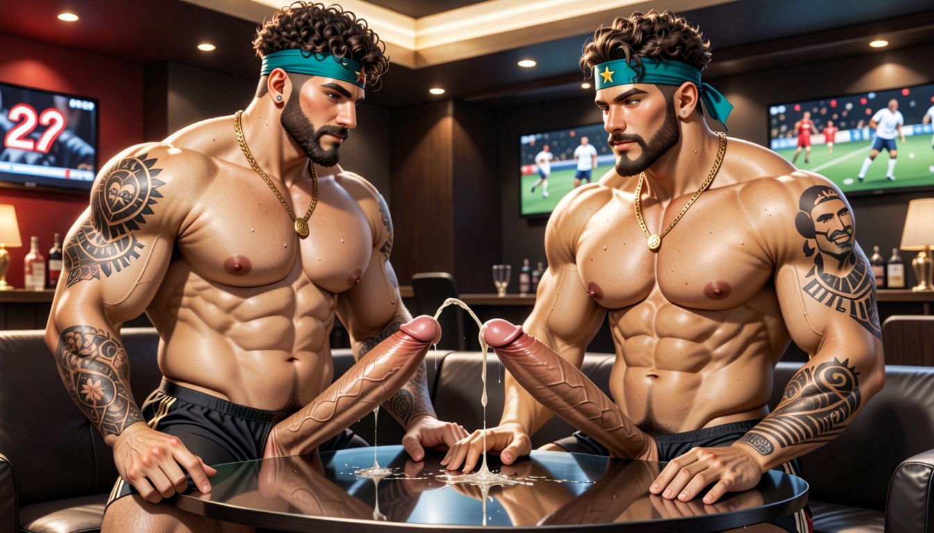 Club, Athletic Soccer Technical Build Visible Abs, Well-groomed Beard Connects To Mustache More Rugged Than Stephen's Sharp Goatee Build Stocky Muscular Porno IA Gay
